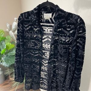 RL Denim & Supply black velvet burnout geometric tribal long sleeve button down